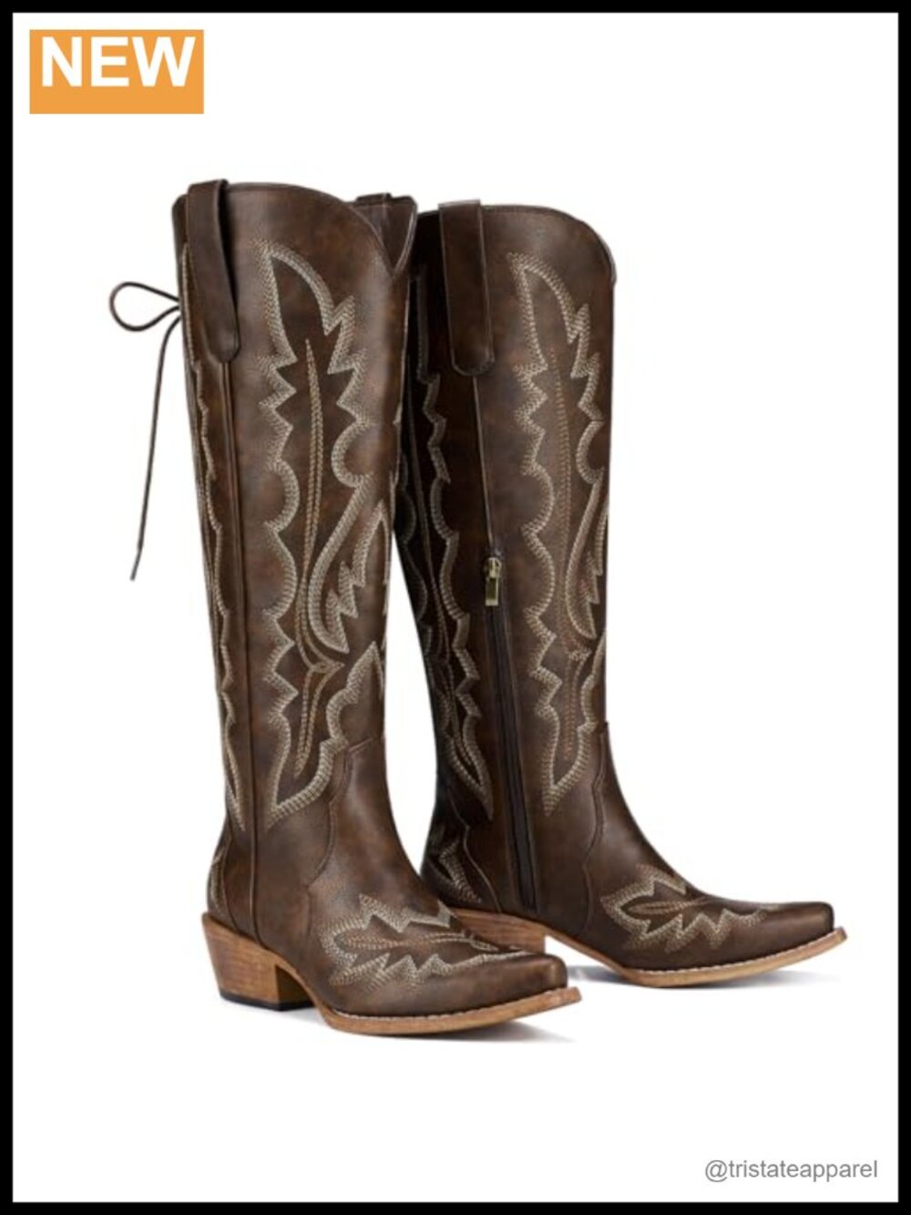 Wide Calf Lace Up Knee High Cowgirl Boots Snip Toe Cuban Heel